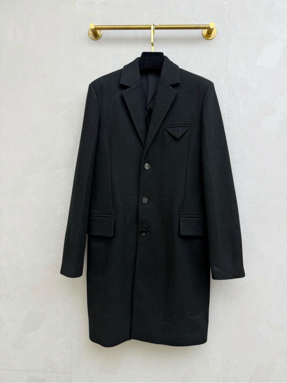 Bottega Veneta Men's Black Wool Pea Coat with Notch Lapel
